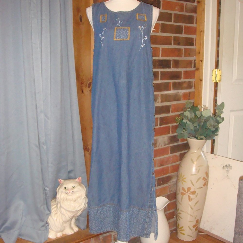 Vintage 90's Premier International Denim Sleeveless Maxi Dress M